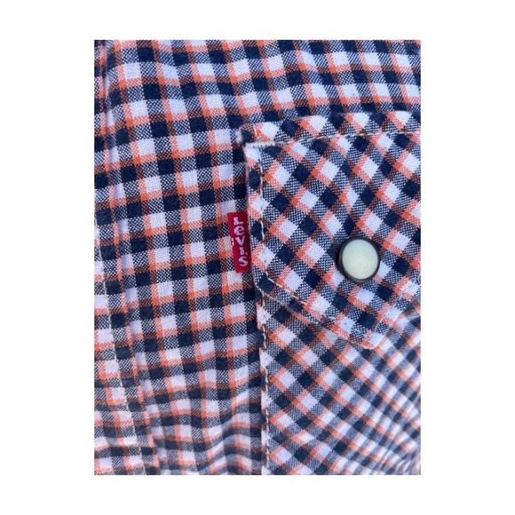 1980s Levi's Western Shirt Little e Black Orange Check Pearl Snap Sawtooth Pocke - Picture 4 of 10